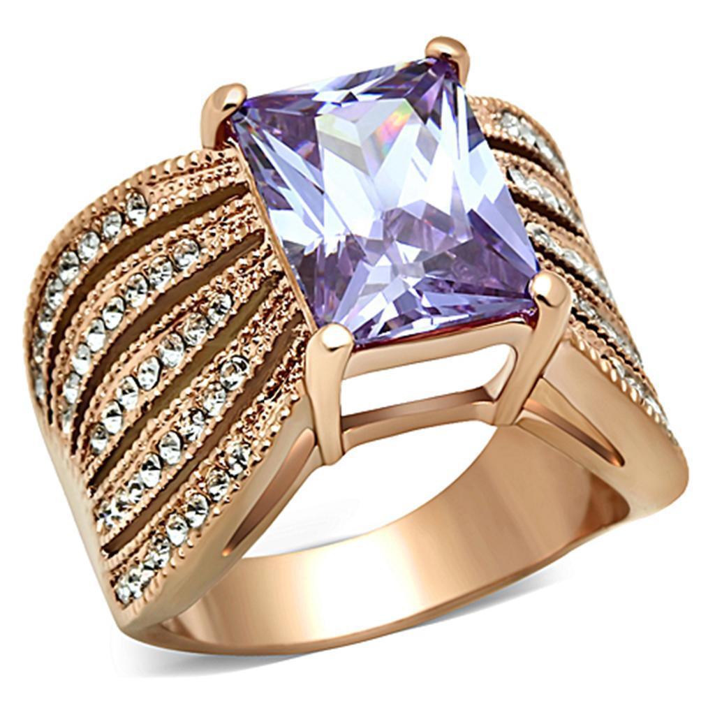 Womens Rose Gold Ring Anillo Para Mujer 316L Stainless Steel Ring with AAA Grade CZ in Light Amethyst Cori - Jewelry Store by Erik Rayo