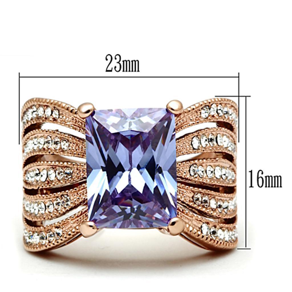 Womens Rose Gold Ring Anillo Para Mujer 316L Stainless Steel Ring with AAA Grade CZ in Light Amethyst Cori - Jewelry Store by Erik Rayo