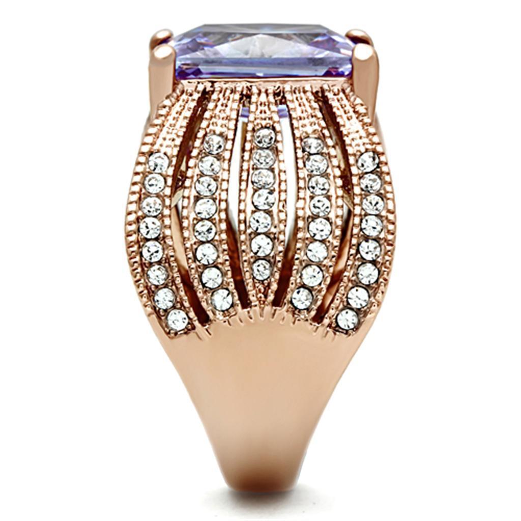 Womens Rose Gold Ring Anillo Para Mujer 316L Stainless Steel Ring with AAA Grade CZ in Light Amethyst Cori - Jewelry Store by Erik Rayo