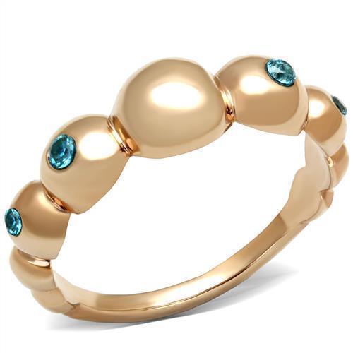 Womens Rose Gold Ring Anillo Para Mujer 316L Stainless Steel Ring with AAA Grade CZ in Sea Blue Potenza - Jewelry Store by Erik Rayo