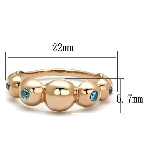Womens Rose Gold Ring Anillo Para Mujer 316L Stainless Steel Ring with AAA Grade CZ in Sea Blue Potenza - Jewelry Store by Erik Rayo