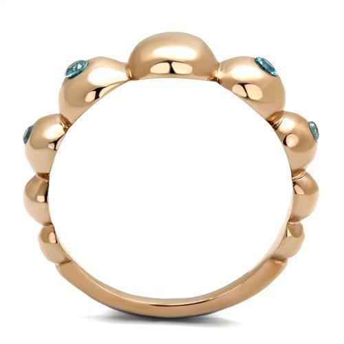 Womens Rose Gold Ring Anillo Para Mujer 316L Stainless Steel Ring with AAA Grade CZ in Sea Blue Potenza - Jewelry Store by Erik Rayo