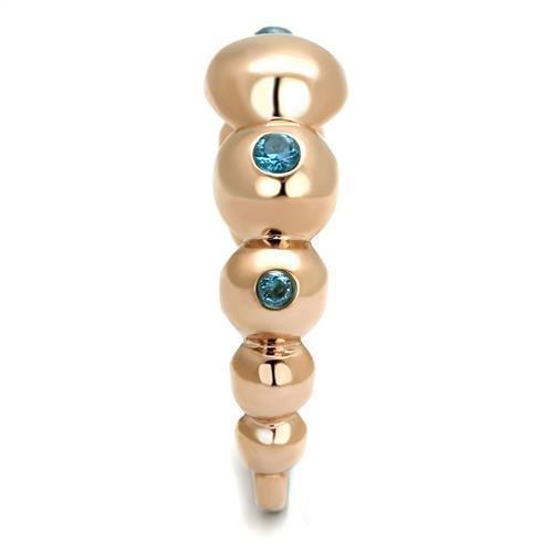 Womens Rose Gold Ring Anillo Para Mujer 316L Stainless Steel Ring with AAA Grade CZ in Sea Blue Potenza - Jewelry Store by Erik Rayo