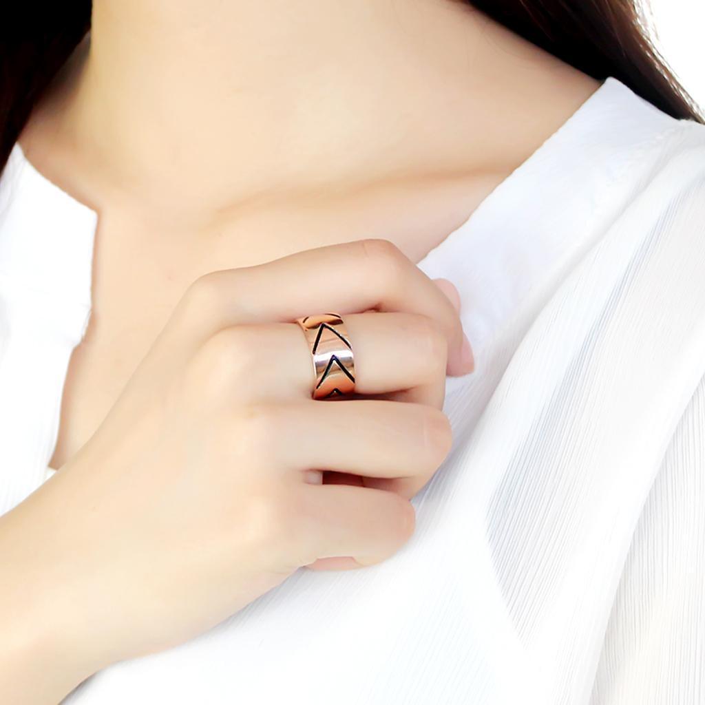 Womens Rose Gold Ring Anillo Para Mujer 316L Stainless Steel Ring with Epoxy in Jet Abruzzi - Jewelry Store by Erik Rayo