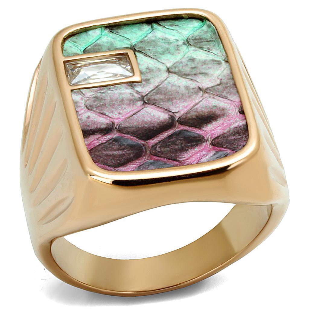 Womens Rose Gold Ring Anillo Para Mujer 316L Stainless Steel Ring with Leather in Multi Color Avellino - Jewelry Store by Erik Rayo