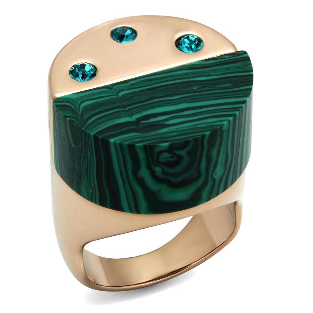 Womens Rose Gold Ring Anillo Para Mujer 316L Stainless Steel Ring with Synthetic Malachite in Emerald Forza - Jewelry Store by Erik Rayo