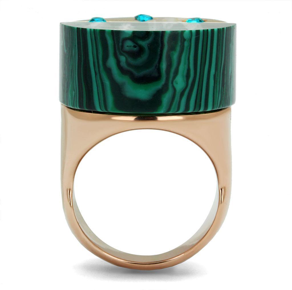 Womens Rose Gold Ring Anillo Para Mujer 316L Stainless Steel Ring with Synthetic Malachite in Emerald Forza - Jewelry Store by Erik Rayo