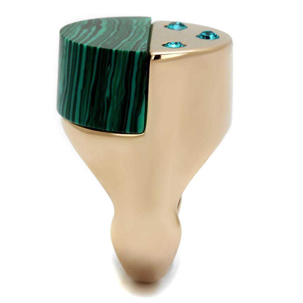 Womens Rose Gold Ring Anillo Para Mujer 316L Stainless Steel Ring with Synthetic Malachite in Emerald Forza - Jewelry Store by Erik Rayo