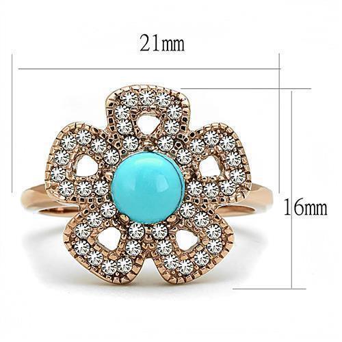 Womens Rose Gold Ring Anillo Para Mujer 316L Stainless Steel Ring with Synthetic Turquoise in Sea Blue Lanciano - Jewelry Store by Erik Rayo
