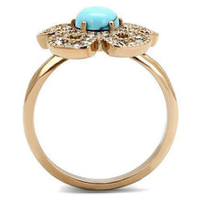 Load image into Gallery viewer, Womens Rose Gold Ring Anillo Para Mujer y Ninos Unisex Kids 316L Stainless Steel Ring with Synthetic Turquoise in Sea Blue Lanciano - Jewelry Store by Erik Rayo
