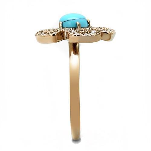 Womens Rose Gold Ring Anillo Para Mujer 316L Stainless Steel Ring with Synthetic Turquoise in Sea Blue Lanciano - Jewelry Store by Erik Rayo