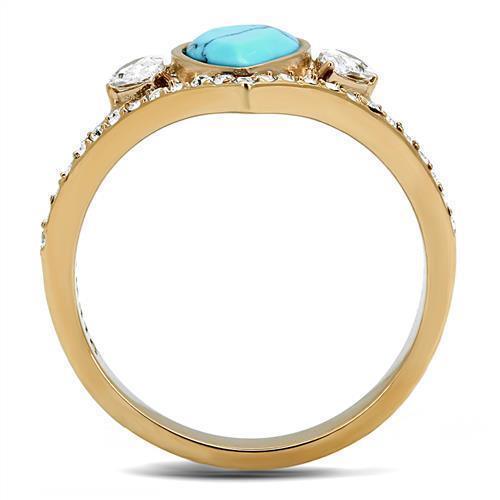 Womens Rose Gold Ring Anillo Para Mujer 316L Stainless Steel Ring with Synthetic Turquoise in Sea Blue Ortona - Jewelry Store by Erik Rayo