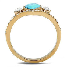 Load image into Gallery viewer, Womens Rose Gold Ring Anillo Para Mujer y Ninos Unisex Kids 316L Stainless Steel Ring with Synthetic Turquoise in Sea Blue Ortona - Jewelry Store by Erik Rayo
