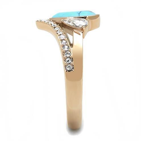 Womens Rose Gold Ring Anillo Para Mujer 316L Stainless Steel Ring with Synthetic Turquoise in Sea Blue Ortona - Jewelry Store by Erik Rayo