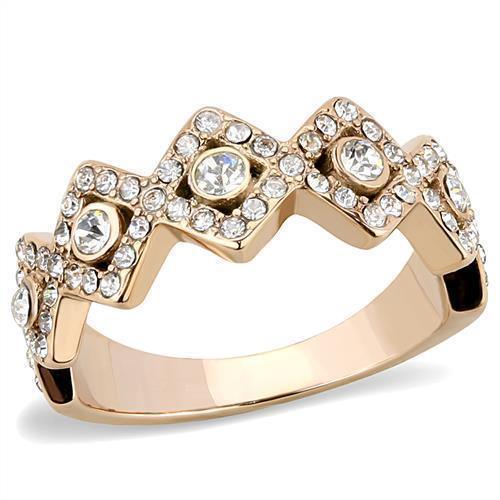 Womens Rose Gold Ring Anillo Para Mujer 316L Stainless Steel Ring with Top Grade Crystal in Clear Avezzano - Jewelry Store by Erik Rayo