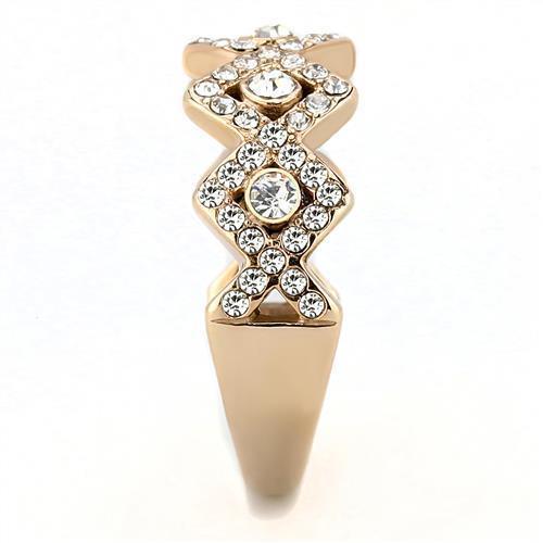 Womens Rose Gold Ring Anillo Para Mujer 316L Stainless Steel Ring with Top Grade Crystal in Clear Avezzano - Jewelry Store by Erik Rayo