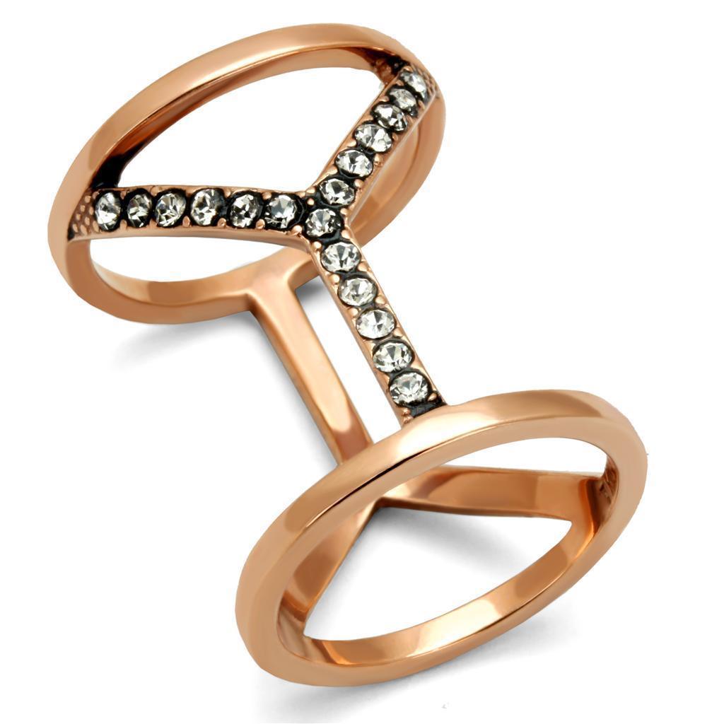 Womens Rose Gold Ring Anillo Para Mujer 316L Stainless Steel Ring with Top Grade Crystal in Clear Calabria - Jewelry Store by Erik Rayo