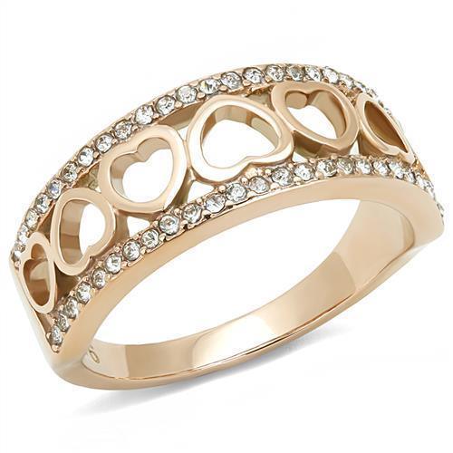Womens Rose Gold Ring Anillo Para Mujer 316L Stainless Steel Ring with Top Grade Crystal in Clear Pescara - Jewelry Store by Erik Rayo