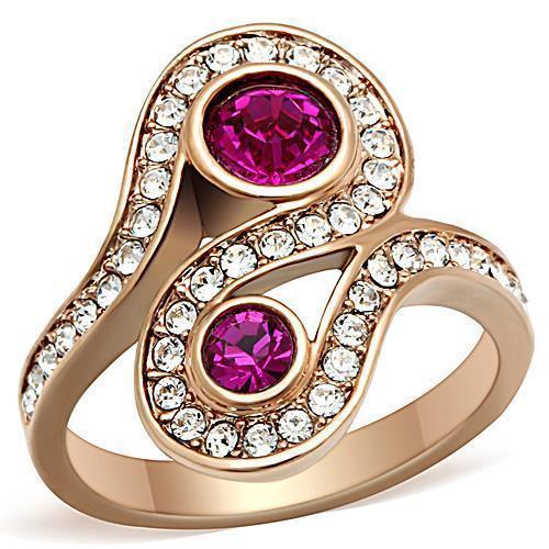 Womens Rose Gold Ring Anillo Para Mujer 316L Stainless Steel Ring with Top Grade Crystal in Fuchsia Formia - Jewelry Store by Erik Rayo