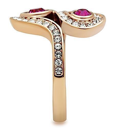 Womens Rose Gold Ring Anillo Para Mujer 316L Stainless Steel Ring with Top Grade Crystal in Fuchsia Formia - Jewelry Store by Erik Rayo