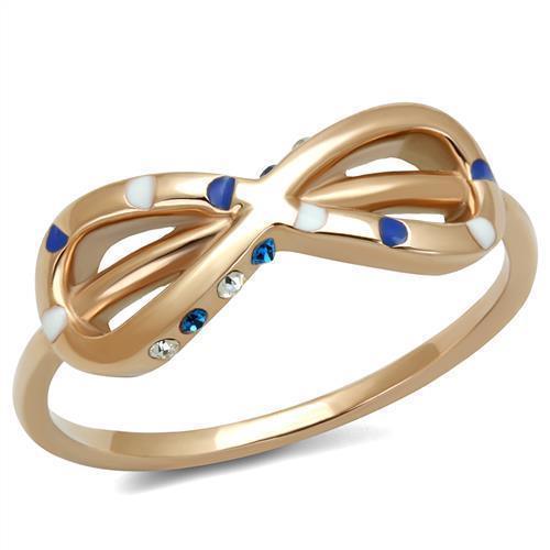 Womens Rose Gold Ring Anillo Para Mujer 316L Stainless Steel Ring with Top Grade Crystal in Sapphire Belleza - Jewelry Store by Erik Rayo