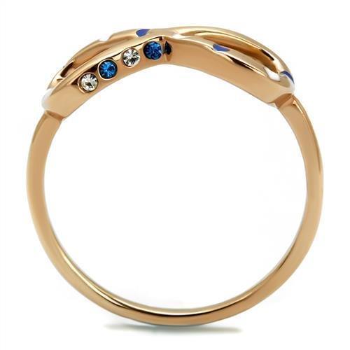 Womens Rose Gold Ring Anillo Para Mujer 316L Stainless Steel Ring with Top Grade Crystal in Sapphire Belleza - Jewelry Store by Erik Rayo