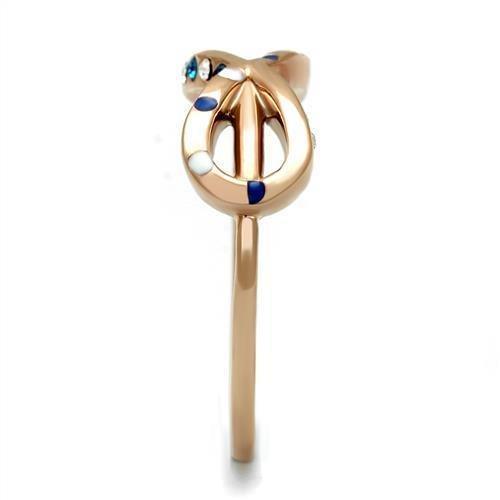 Womens Rose Gold Ring Anillo Para Mujer 316L Stainless Steel Ring with Top Grade Crystal in Sapphire Belleza - Jewelry Store by Erik Rayo