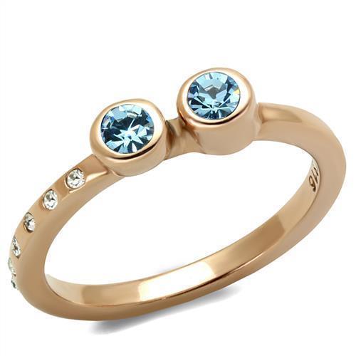 Womens Rose Gold Ring Anillo Para Mujer 316L Stainless Steel Ring with Top Grade Crystal in Sea Blue Amalfi - Jewelry Store by Erik Rayo