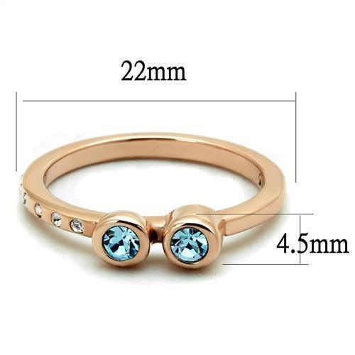 Womens Rose Gold Ring Anillo Para Mujer 316L Stainless Steel Ring with Top Grade Crystal in Sea Blue Amalfi - Jewelry Store by Erik Rayo