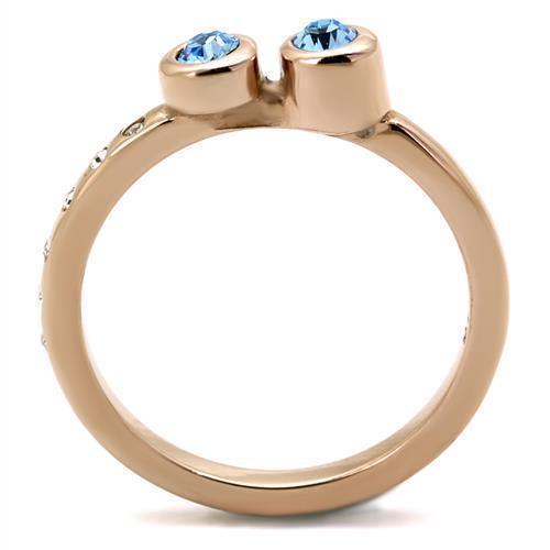 Womens Rose Gold Ring Anillo Para Mujer 316L Stainless Steel Ring with Top Grade Crystal in Sea Blue Amalfi - Jewelry Store by Erik Rayo