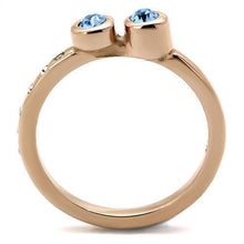 Load image into Gallery viewer, Womens Rose Gold Ring Anillo Para Mujer y Ninos Unisex Kids 316L Stainless Steel Ring with Top Grade Crystal in Sea Blue Amalfi - Jewelry Store by Erik Rayo
