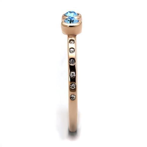 Womens Rose Gold Ring Anillo Para Mujer 316L Stainless Steel Ring with Top Grade Crystal in Sea Blue Amalfi - Jewelry Store by Erik Rayo