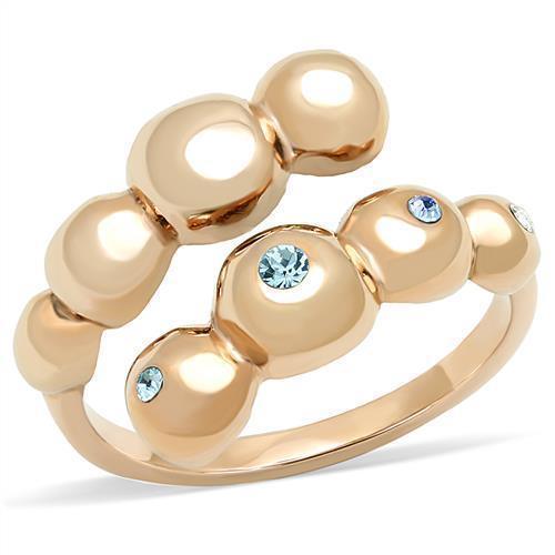 Womens Rose Gold Ring Anillo Para Mujer 316L Stainless Steel Ring with Top Grade Crystal in Sea Blue Matera - Jewelry Store by Erik Rayo