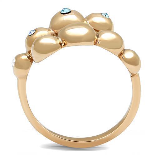 Womens Rose Gold Ring Anillo Para Mujer 316L Stainless Steel Ring with Top Grade Crystal in Sea Blue Matera - Jewelry Store by Erik Rayo