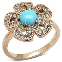 Load image into Gallery viewer, Rose Gold Rings for Women Anillo Para Mujer Stainless Steel Ring with Synthetic Turquoise in Sea Blue Lanciano - Jewelry Store by Erik Rayo
