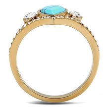 Load image into Gallery viewer, Rose Gold Rings for Women Anillo Para Mujer Stainless Steel Ring with Synthetic Turquoise in Sea Blue Ortona - Jewelry Store by Erik Rayo
