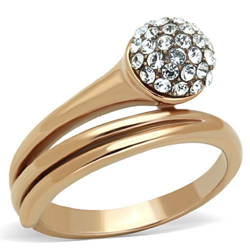 Womens Rose Gold Ring Anillo Para Mujer Stainless Steel Ring with Top Grade Crystal in Clear Fidenza - Jewelry Store by Erik Rayo