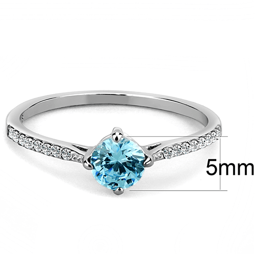 Womens Silver Aquamarine Ring Round Sea Aqua Blue Topaz CZ Accents Stainless Steel Wedding Promise Ring Anillo Para Mujer - Jewelry Store by Erik Rayo