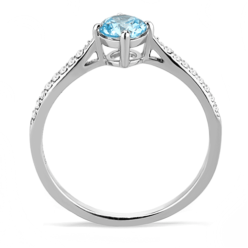 Womens Silver Aquamarine Ring Round Sea Aqua Blue Topaz CZ Accents Stainless Steel Wedding Promise Ring Anillo Para Mujer - Jewelry Store by Erik Rayo