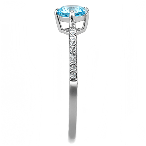 Womens Silver Aquamarine Ring Round Sea Aqua Blue Topaz CZ Accents Stainless Steel Wedding Promise Ring Anillo Para Mujer - Jewelry Store by Erik Rayo