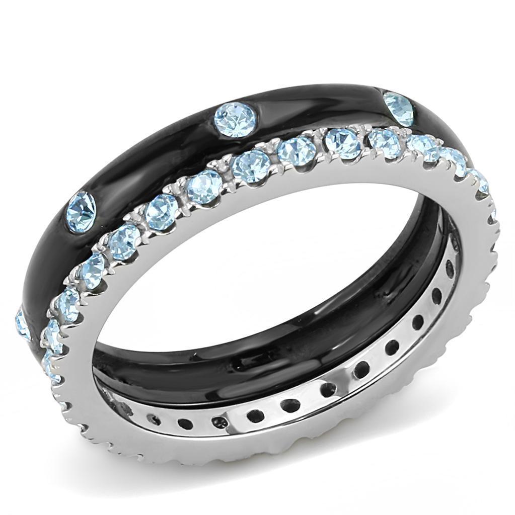 Womens Silver B Adelaidelack Ring Anillo Para Mujer Girls 316L Stainless Steel Ring with Top Grade Crystal in Sea Blue - Jewelry Store by Erik Rayo