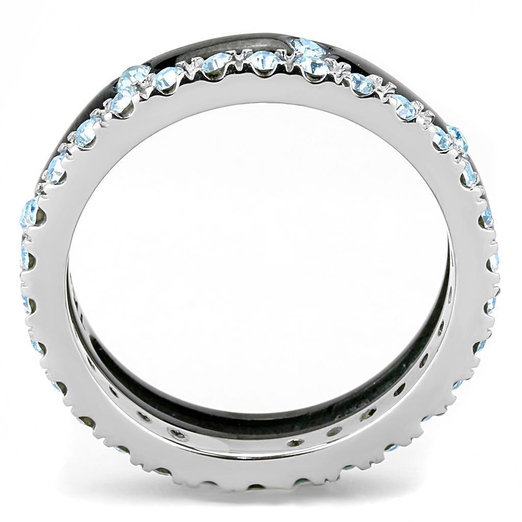 Womens Silver B Adelaidelack Ring Anillo Para Mujer Girls 316L Stainless Steel Ring with Top Grade Crystal in Sea Blue - Jewelry Store by Erik Rayo