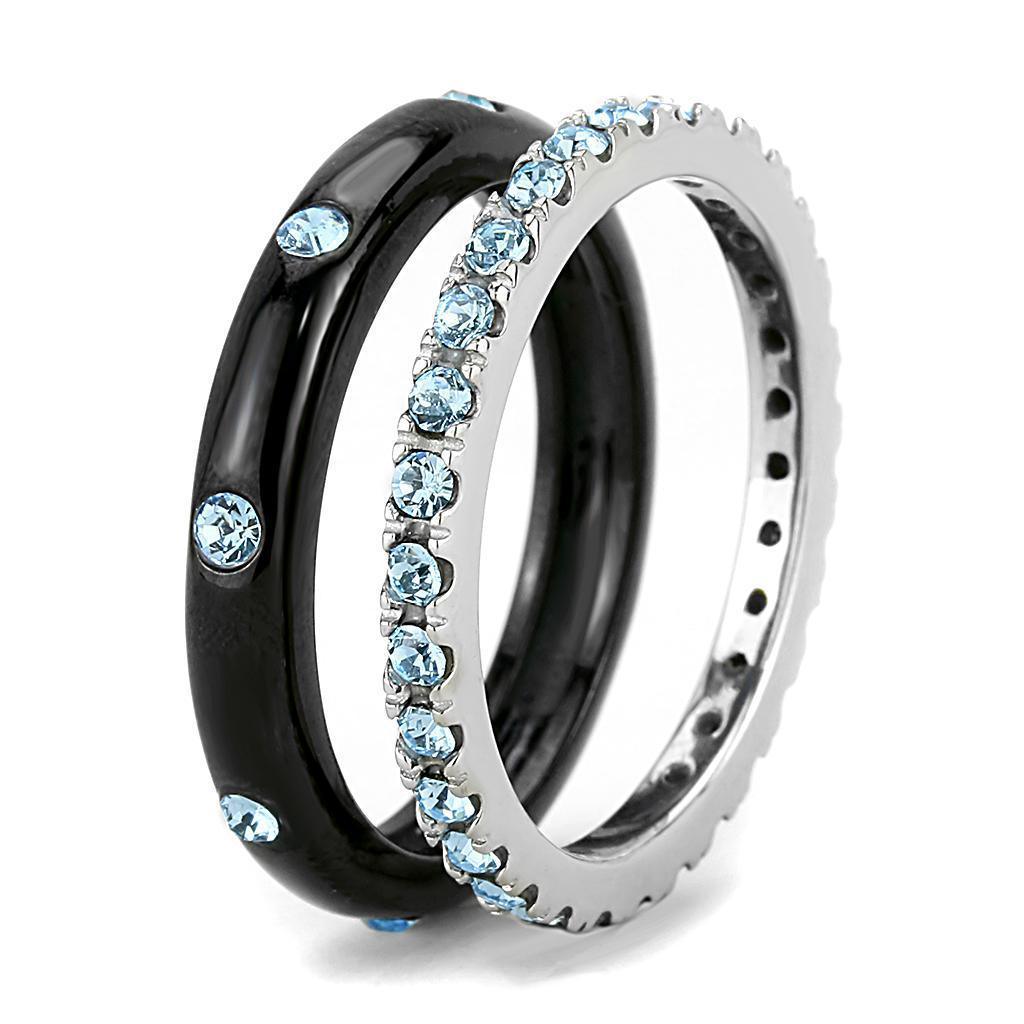 Womens Silver B Adelaidelack Ring Anillo Para Mujer Girls 316L Stainless Steel Ring with Top Grade Crystal in Sea Blue - Jewelry Store by Erik Rayo