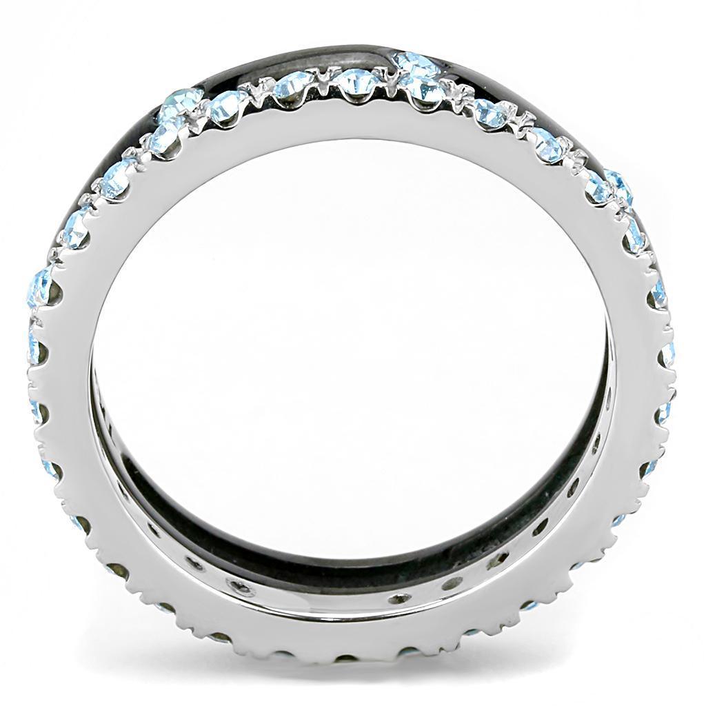 Womens Silver B Adelaidelack Ring Anillo Para Mujer Stainless Steel Ring with Top Grade Crystal in Sea Blue - Jewelry Store by Erik Rayo