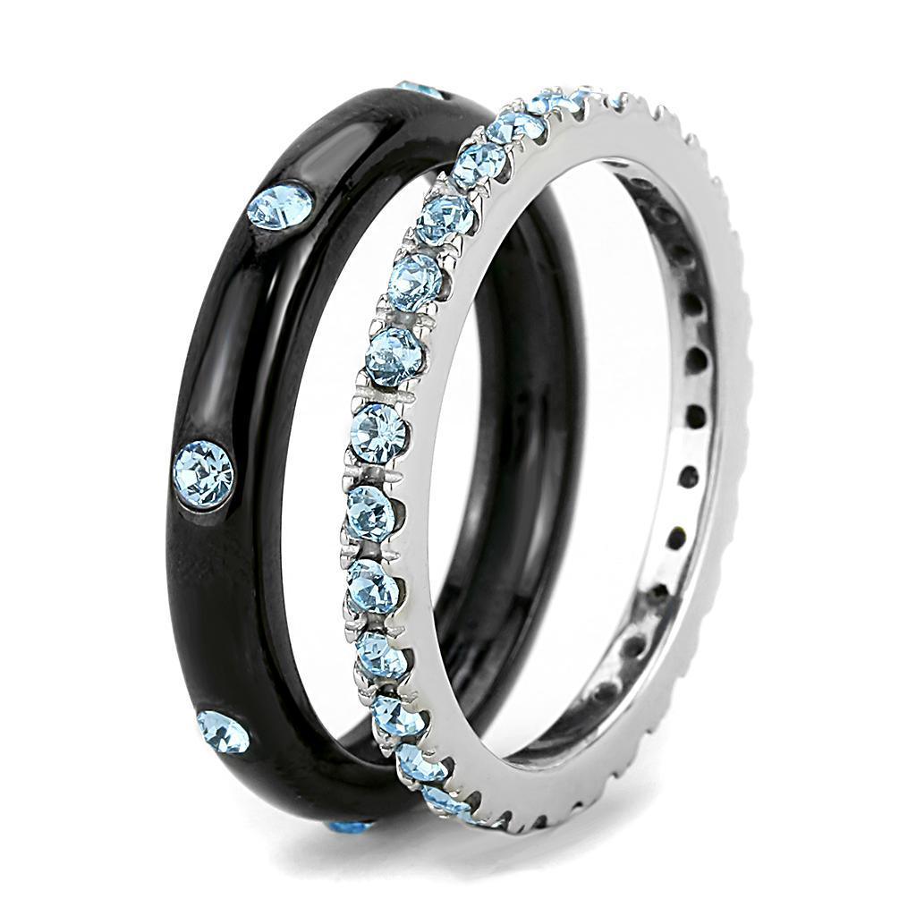 Womens Silver B Adelaidelack Ring Anillo Para Mujer Stainless Steel Ring with Top Grade Crystal in Sea Blue - Jewelry Store by Erik Rayo