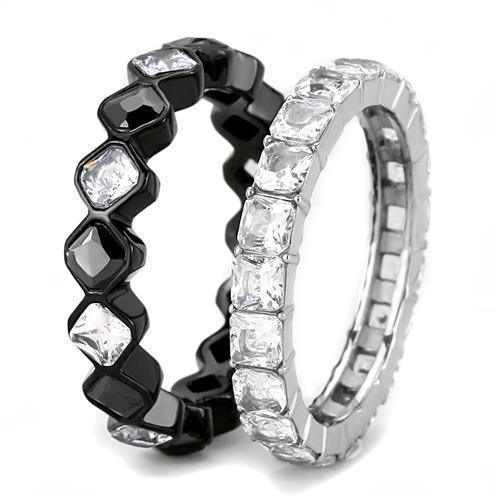 Womens Silver Black Ring Anillo Para Mujer Girls 316L Stainless Steel Ring with AAA Grade CZ in Black Diamond Abarrene - Jewelry Store by Erik Rayo