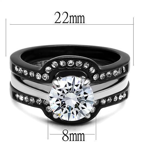 Womens Silver Black Ring Anillo Para Mujer Girls 316L Stainless Steel Ring with AAA Grade CZ in Clear Aaliyah - Jewelry Store by Erik Rayo