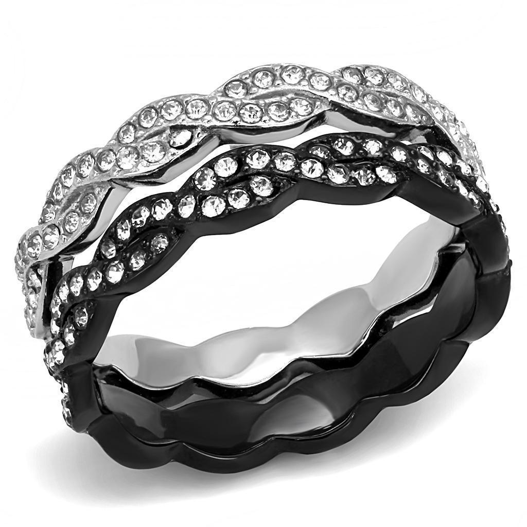 Womens Silver Black Ring Anillo Para Mujer Girls 316L Stainless Steel Ring with Top Grade Crystal in Clear Belicia - Jewelry Store by Erik Rayo