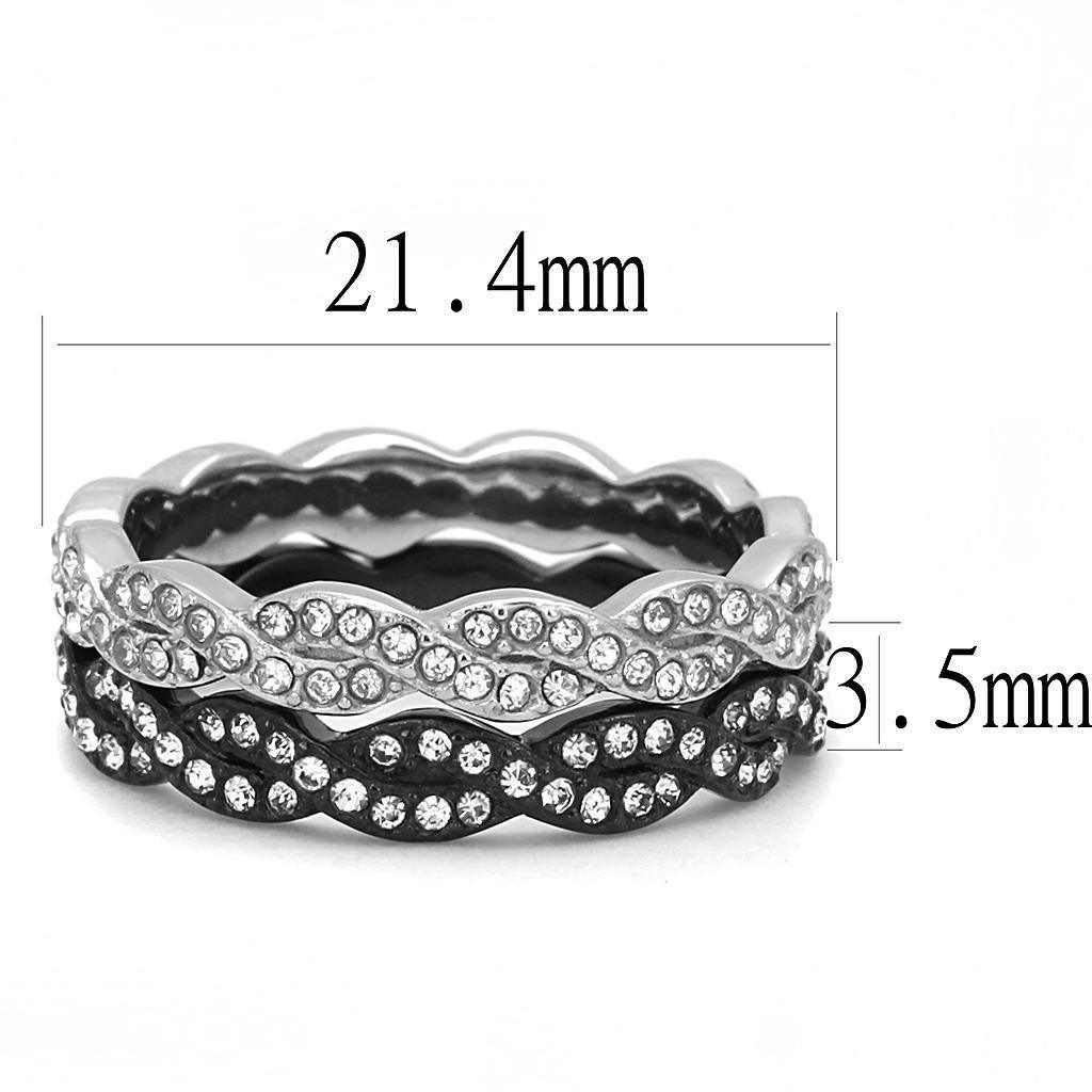 Womens Silver Black Ring Anillo Para Mujer Girls 316L Stainless Steel Ring with Top Grade Crystal in Clear Belicia - Jewelry Store by Erik Rayo