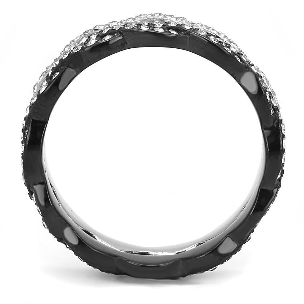 Womens Silver Black Ring Anillo Para Mujer Girls 316L Stainless Steel Ring with Top Grade Crystal in Clear Belicia - Jewelry Store by Erik Rayo